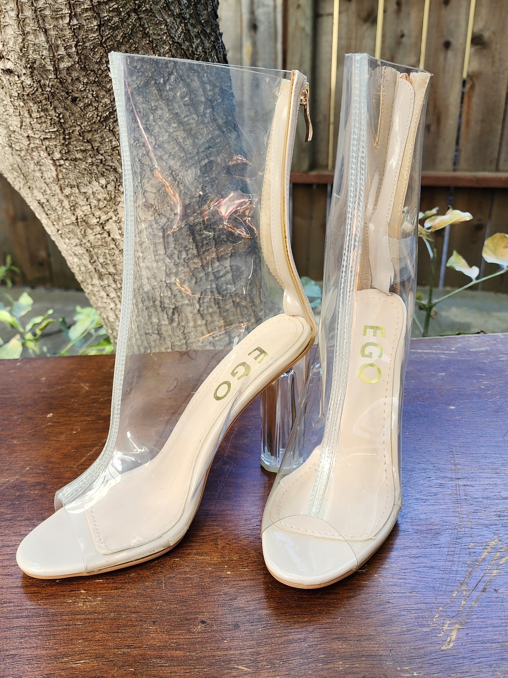 EGO Clear Transparent Open Toe Block Heel Booties Sz [5 - 5.5]